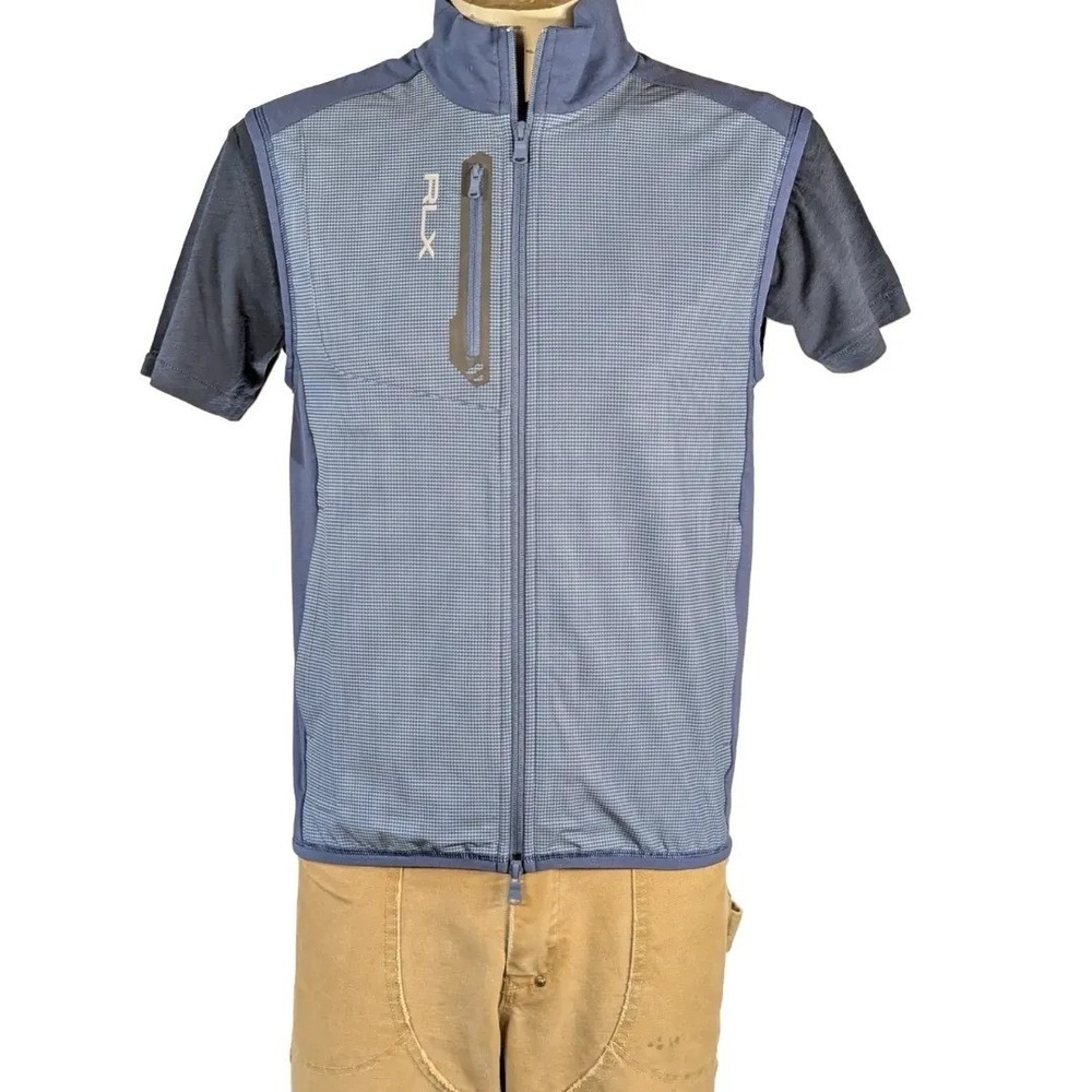 RLX Ralph Lauren Mens Blue Cotton Blend Full Zip Golf Vest Sz S NWT $188